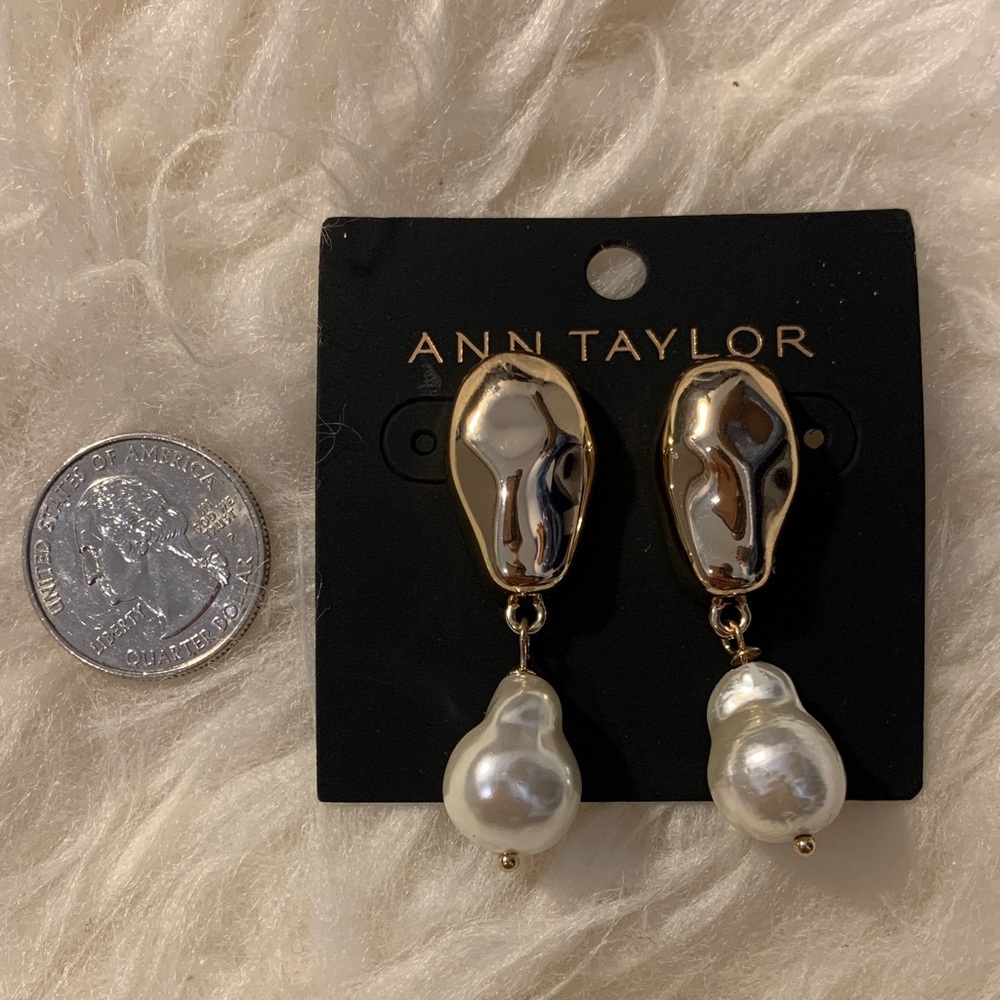 Ann Taylor Gold and White Pearl Earrings - Picture 2 of 6